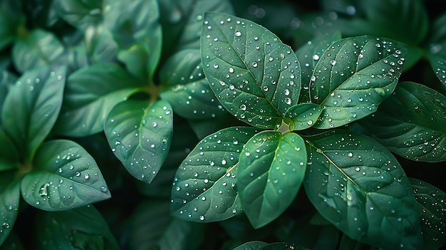 Wild Green Leaves Dew Detailed Nature Foliage Wet Fresh Botanical