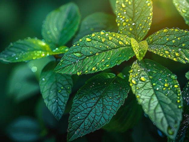 Wild Green Leaves Dew Detailed Nature Foliage Wet Fresh Botanical