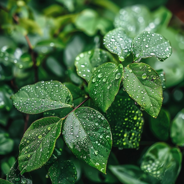 Wild Green Leaves with Dew