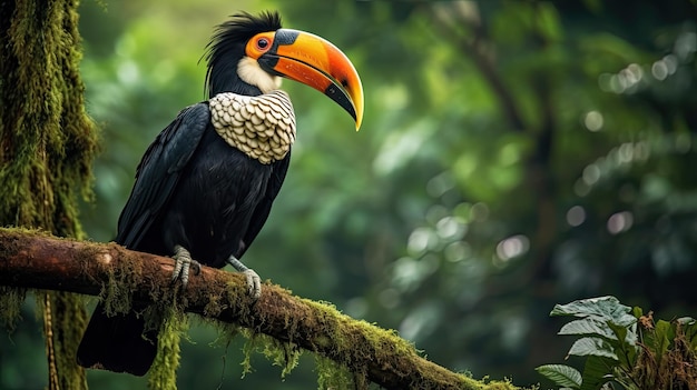 Wild hornbill on forest background