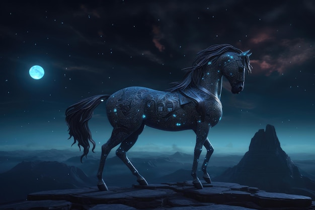 Wild horse in a fantastic and dreamlike setting Generative AI