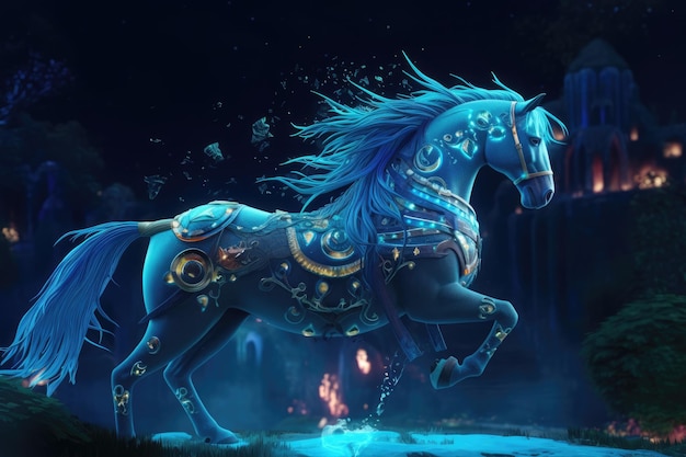 Wild horse in a fantastic and dreamlike setting Generative AI