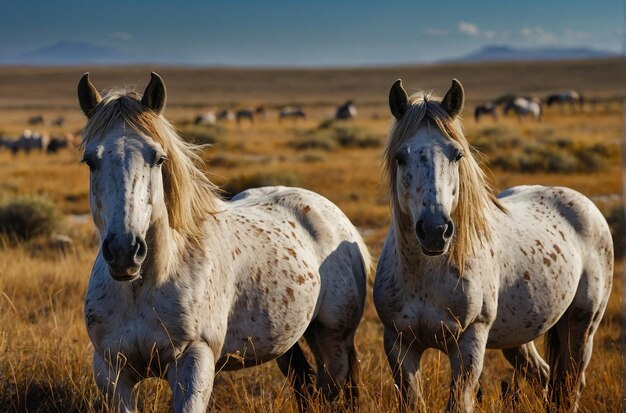 Wild horses roaming in open plains