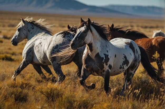 Wild horses roaming in open plains