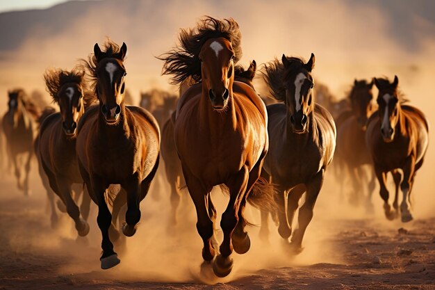 Wild horses running across the desert Generative Ai