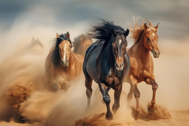 Wild Horses Running Through Dust