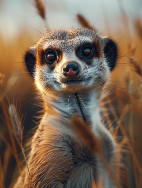 Photo wild meerkat suricate african mongoose close up mammal grassland wildlife portrait