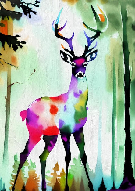 Wild Nature Watercolor Painting Deer Portrait