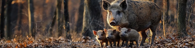 Photo wild pigs in the forest selective focus