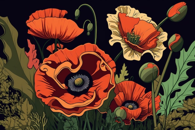 Wild poppies in bloom