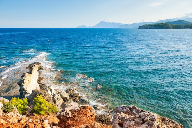 Wild rocky coast near Kemer, Turkey. Beautiful summer landscape