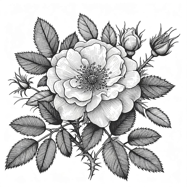 Photo wild rose flower line art