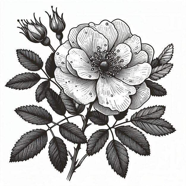 Photo wild rose flower line art