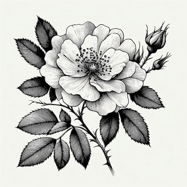 Photo wild rose flower line art