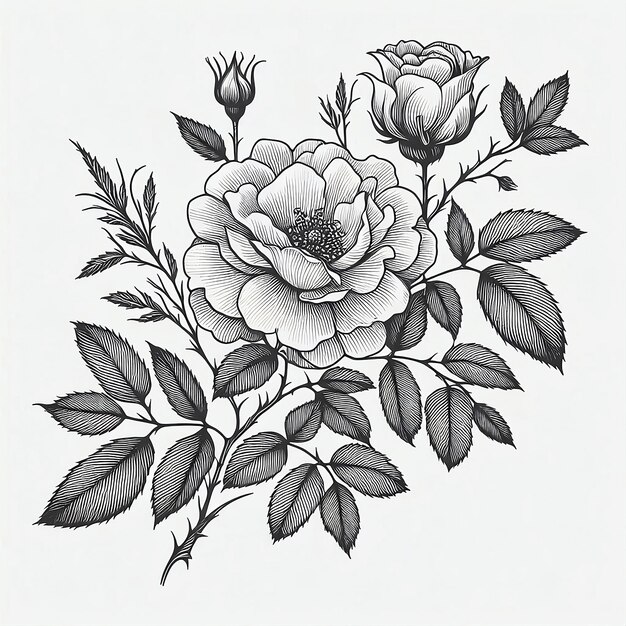 Photo wild rose flower line art