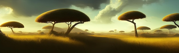 Photo wild savanna landscape banner savannah african wildlife with acacia trees grass sand africa landscape african