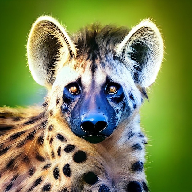 Wild spotted hyena closeup portrait in nature 3d rendering illustration