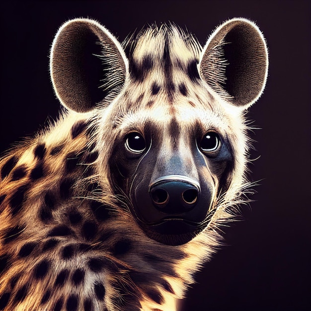 Wild spotted hyena closeup portrait in nature 3d rendering illustration