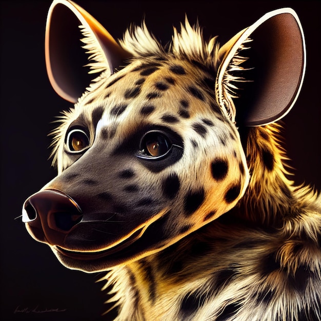 Wild spotted hyena closeup portrait in nature 3d rendering illustration