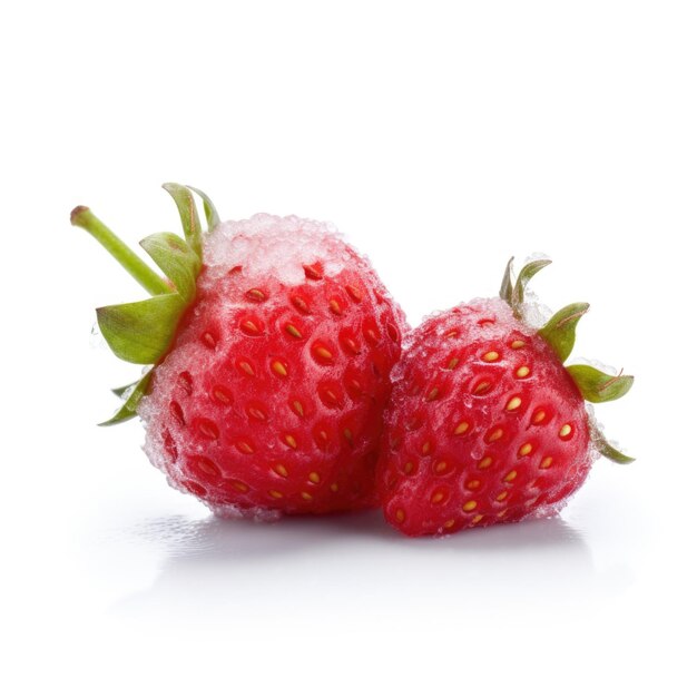 Wild Strawberry covered with frost and snow isolated on white background