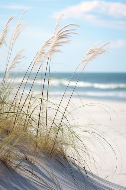 Photo wild sugarcane by the beach with blue clear sky