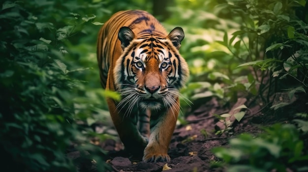 Wild tiger roaming in nature