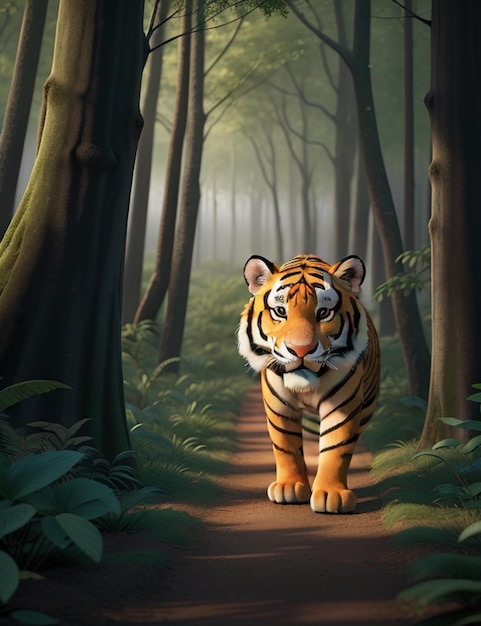 Wild Tiger Roaming Through Lush Forest AIGenerated