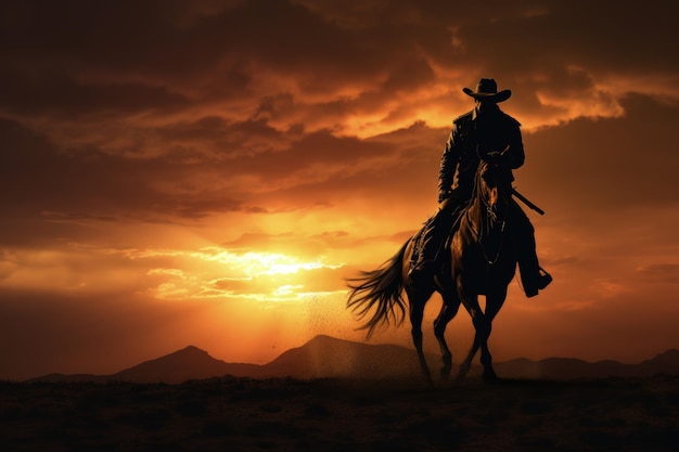 Wild West Cowboy Riding into the Sunset Generative AI