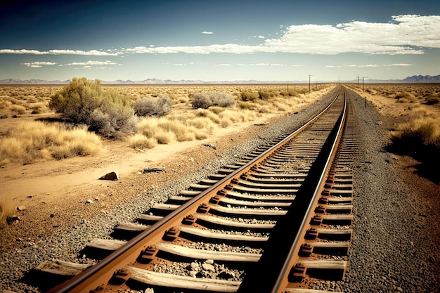 Wild west railroad through prairies railways extending into distance