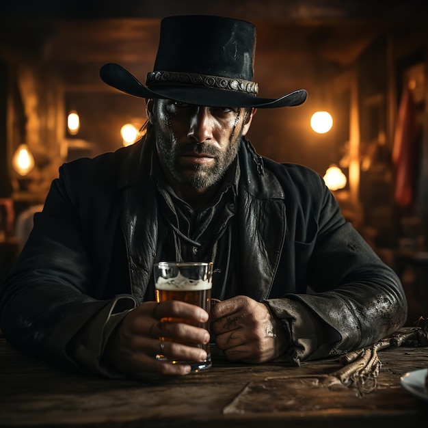 In a Wild West saloon a cowboy drinksGenerative Ai