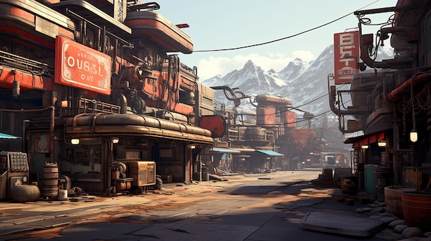 Wild west town in a cyberpunk future