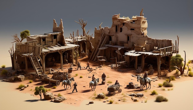 wild west western cowboy horses diorama 3d model