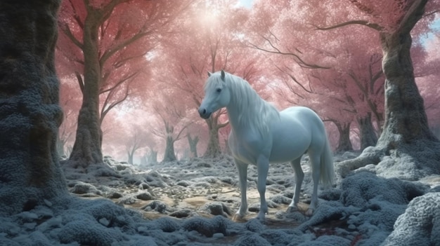 Wild white horse Beautiful white horse generative ai