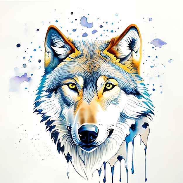 Wild Wolf Double Exposure Muted Watercolors Generative Ai