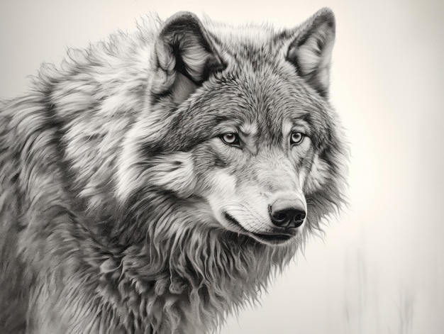 Wild wolf with carnivorous teeth and piercing eyes realistic artwork