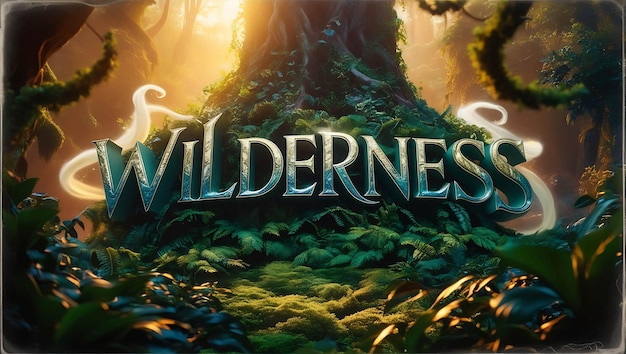 Wilderness text effect with forest tree 3D typography