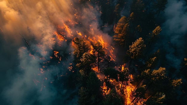 a wildfire burns through a forest