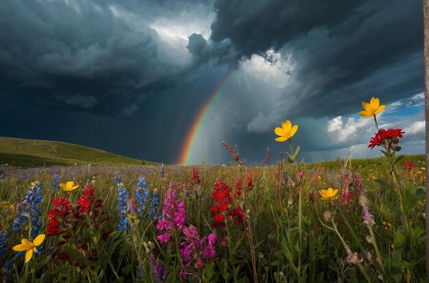 Wildfl with a dramatic sky