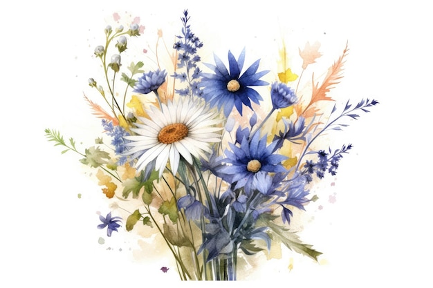 Wildflower bouquet watercolor illustration