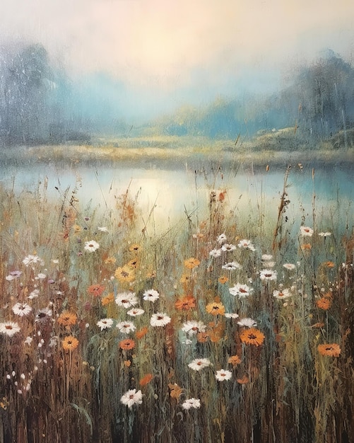 Wildflower Field Landscape Oil Painting