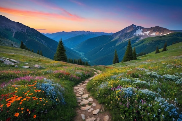 Wildflower path in a meadow