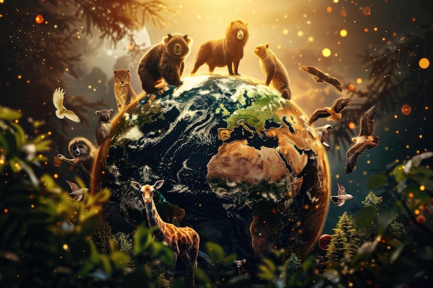 Wildlife animal and earth World Animal Day concept