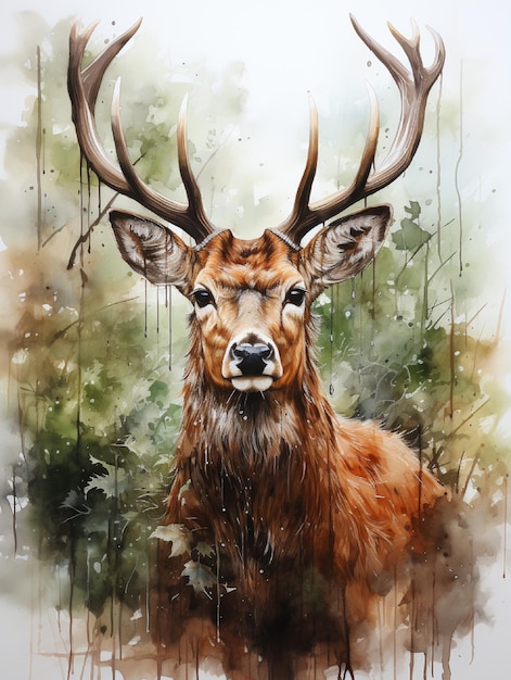 Wildlife Animal Mammal Deer Watercolor Wall Art