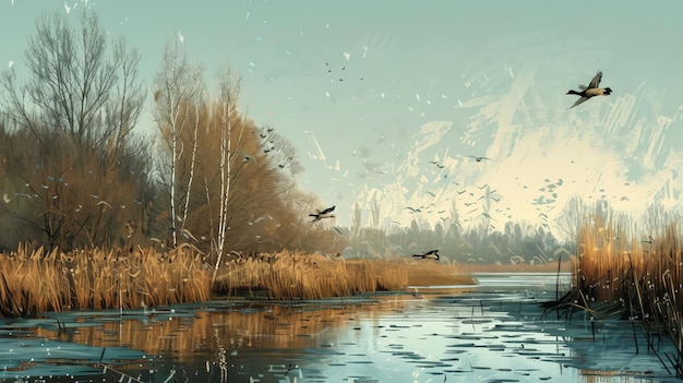 Wildlife duck animals hunting hunt panorama ai generative