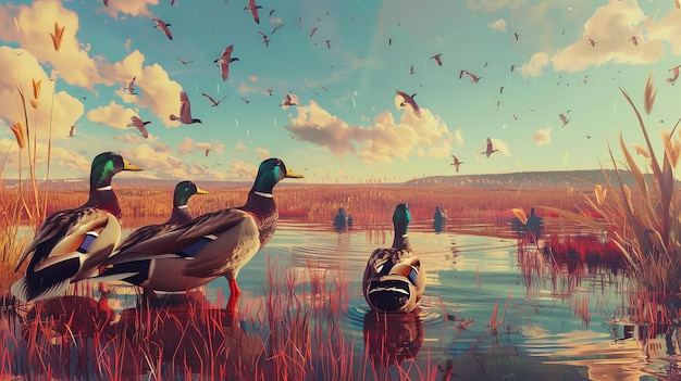 Wildlife duck animals hunting hunt panorama ai generative