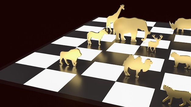 The wildlife gold plate on chess board 3d rendering