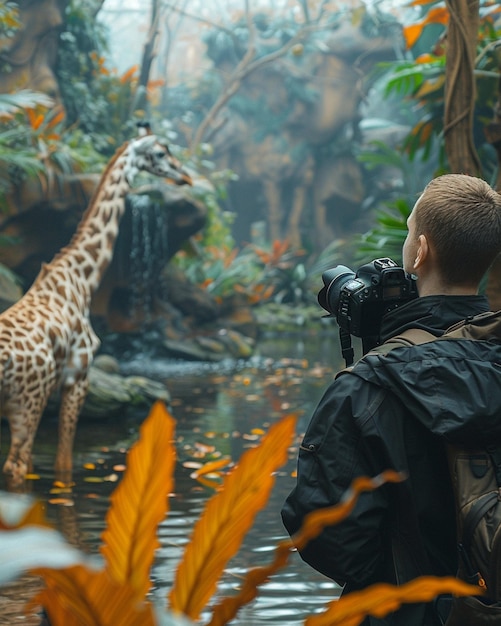 Photo a wildlife photographer taking photos background