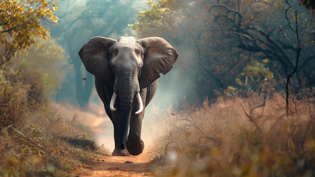 Wildlife photography elephant in the wild background daylight natural style space for text center