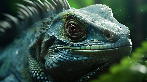 Wildlife portrait nature reptile lizard closeup scale green animal iguana Generative AI