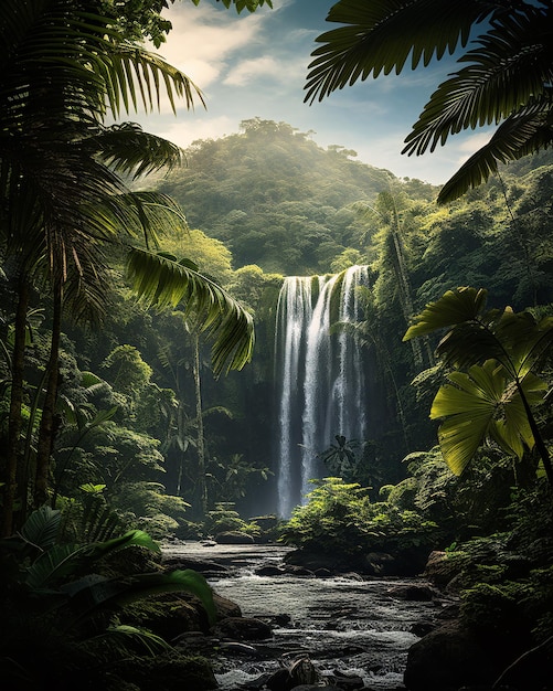 Wildlife Rainforest Nature with Waterfall and many vegetation